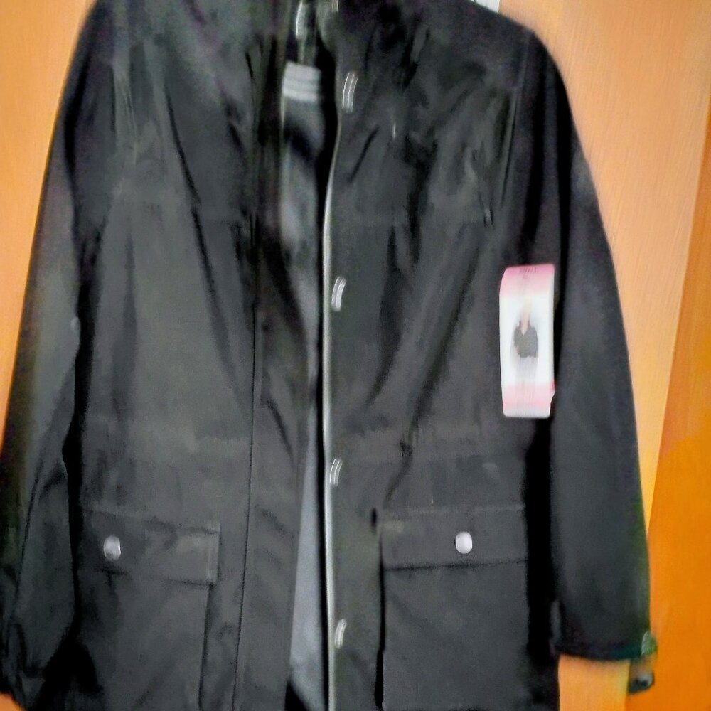 DKNY full length coat, NWT         black, logo full, SMALL